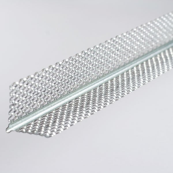 Metal corner bead with perforated mesh wings used for drywall finishing and corner reinforcement