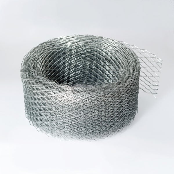 Roll of galvanized chicken wire mesh netting on white background