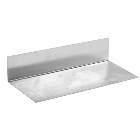 Metal gutter or corner bead, L-shaped galvanized steel trim with elongated rectangular trough and upright flange