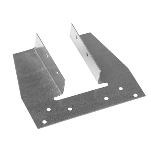Metal corner brace with angled supports and mounting holes for construction or woodworking